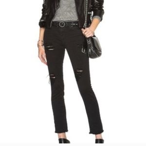 IRO Jeans RAW HEM MID-RISE DISTRESSED SKINNY JEANS IN BLACK